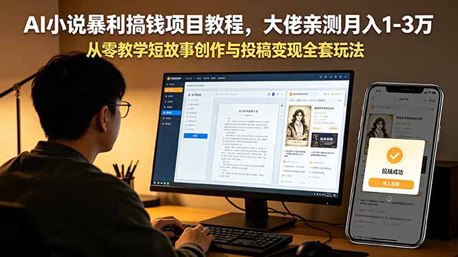 AI小说暴利搞钱项目教程，大佬亲测月入1-3万，从零教学短故事创作与投稿变现全套玩法-闲赋网