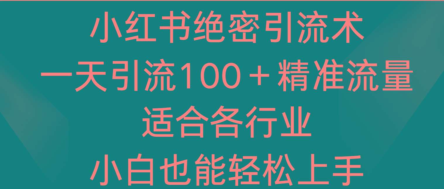 小红书绝密引流术，一天引流100＋精准流量，适合各个行业，小白也能轻松上手-闲赋网