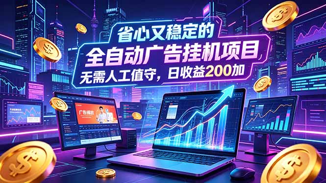 全自动广告挂机项目，全程无需人工值守。稳定创收每日收益200+-闲赋网