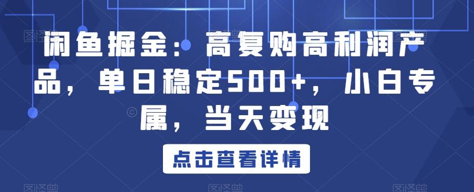 闲鱼掘金：高复购高利润产品，单日稳定500+，小白专属，当天变现-闲赋网