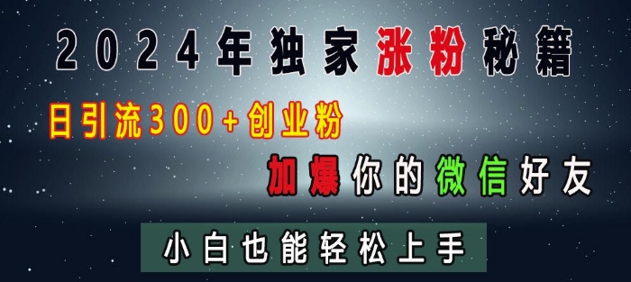 2024年独家涨粉秘籍，日引流300+创业粉，加爆你的微信好友，小白也能轻松上手-闲赋网