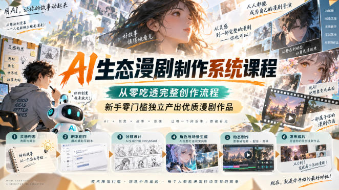 1980d1c370385905ebc0b5a2fe7e9f5a.jpeg AI生态漫剧制作系统课程,从零吃透完整创作流程,新手零门槛独立产出优质漫剧作品