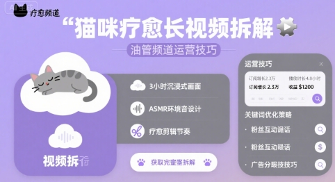 猫咪疗愈长视频拆解 &油管频道运营技巧-闲赋网