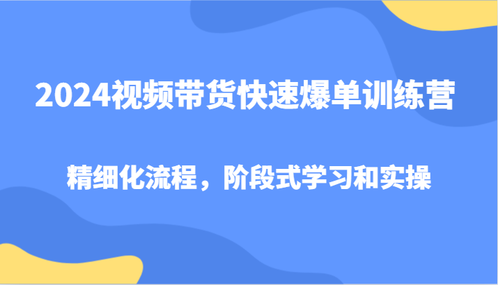 2024视频带货快速爆单训练营，精细化流程，阶段式学习和实操-闲赋网