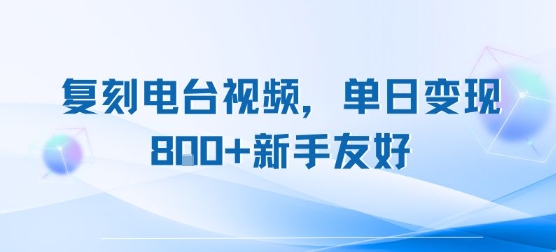 复刻电台视频，单日变现8张+新手友好，长期可做-闲赋网