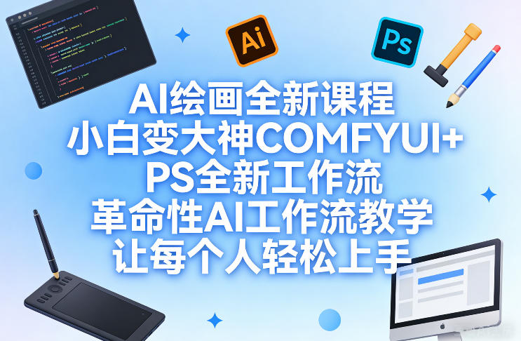 AI绘画全新课程，小白变大神COMFYUI+PS全新工作流，革命性AI工作流教学，让每个人轻松上手-闲赋网
