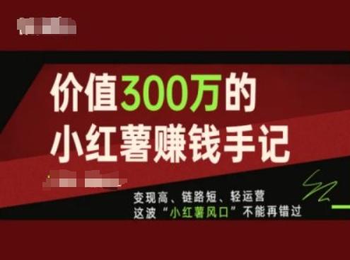 价值300万的小红书赚钱手记，变现高、链路短、轻运营，这波“小红薯风口”不能再错过-闲赋网
