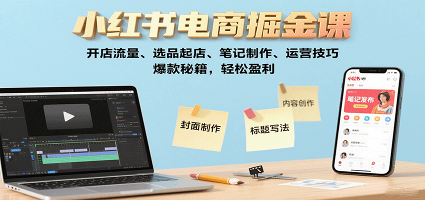 小红书电商掘金课：开店流量、选品起店、笔记制作、运营技巧，爆款秘籍，轻松盈利-闲赋网