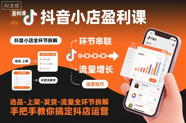 抖音小店盈利课-选品-上架-发货-流量全环节拆解，手把手教你搞定抖店运营-闲赋网