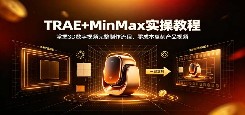 TRAE+MinMax实操教程:3D数字视频完整制作流程,零成本复刻产品视频-闲赋网