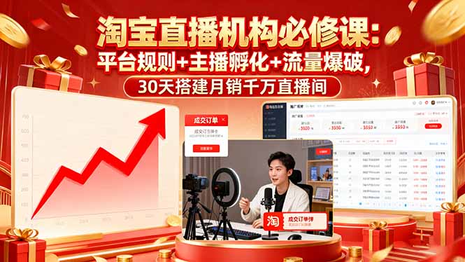 1ca602bce5b8f1406bdcb26cd96d35ba.jpeg 淘宝直播机构必修课:平台规则/主播孵化/流量爆破,30天搭建月销千万直播间