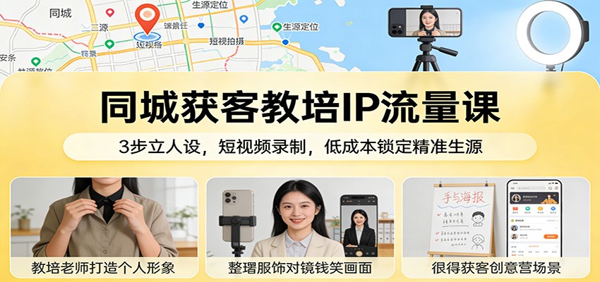 同城获客教培IP流量课：3步立人设，短视频录制，低成本锁定精准生源-闲赋网