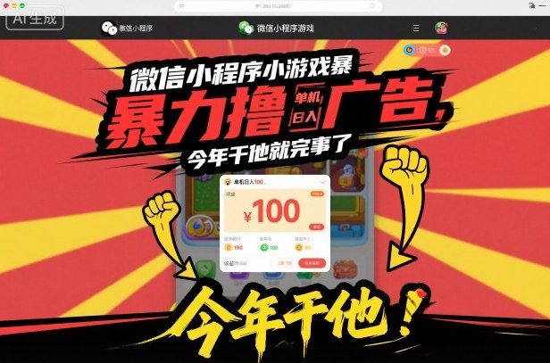 微信小程序小游戏暴力撸广告，单机日入100，今年干他就完事了-闲赋网