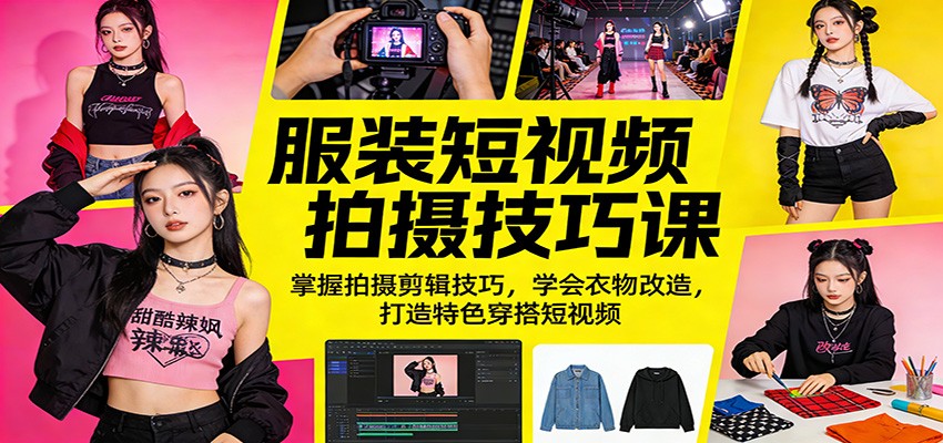 服装短视频拍摄技巧课：掌握拍摄剪辑技巧，学会衣物改造，打造特色穿搭短视频-闲赋网
