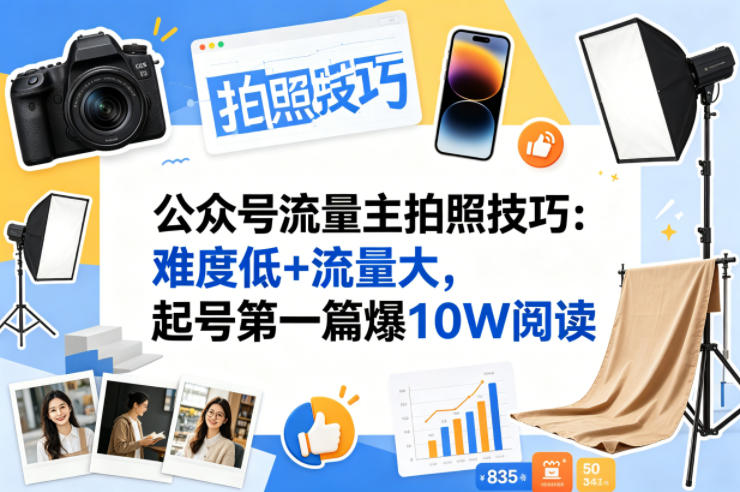 公众号流量主之拍照技巧赛道，难度低+流量大，起号第一篇就爆了10w阅读-闲赋网