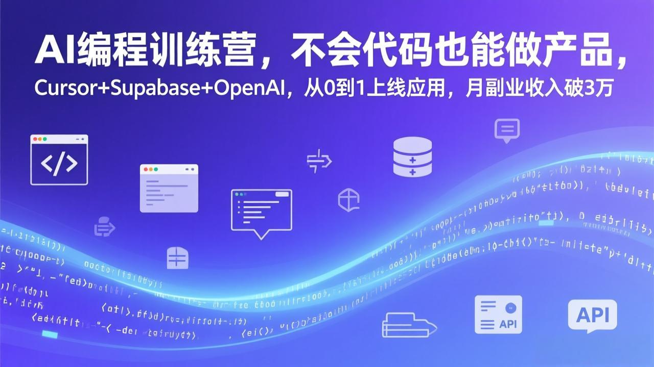 AI编程训练营，不会代码也能做产品，Cursor+Supabase+OpenAI，从0到1上线应用，月副业收入破3万-闲赋网