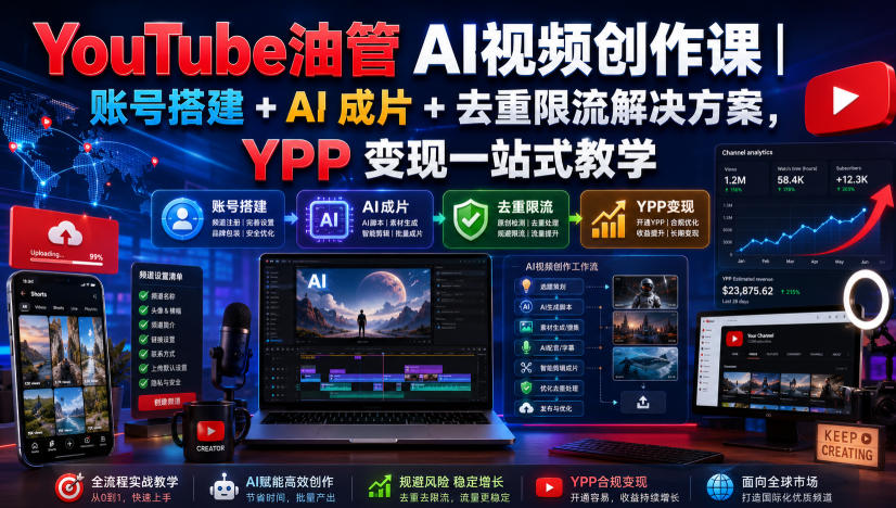 1e0aa0137b99554ca2f2335d1401b559.jpeg YouTube油管AI视频创作课|账号搭建+AI成片+去重限流解决方案,YPP变现一站式教学(更新0809)