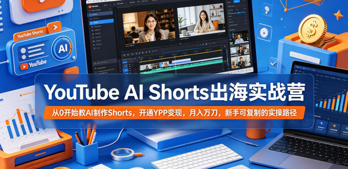 YouTube AI Shorts出海实战营，从0开始教AI制作Shorts，开通YPP变现，月入万刀，新手可复制的实操路径-闲赋网
