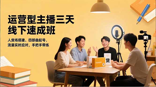 运营型主播三天线下班，人货场搭建,四部曲起号,流量实时应对，手把手带练-闲赋网