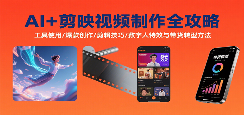 AI+剪映视频制作全攻略：工具使用/爆款创作/剪辑技巧/数字人特效与带货转型方法-闲赋网