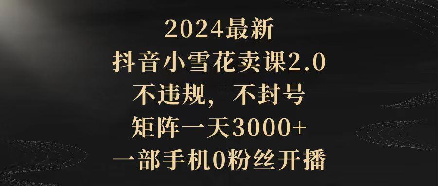 (9639期)2024最新抖音小雪花卖课2.0 不违规 不封号 矩阵一天3000+一部手机0粉丝开播-闲赋网
