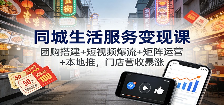 同城生活服务变现课：团购搭建+短视频爆流+矩阵运营+本地推，门店营收暴涨-闲赋网