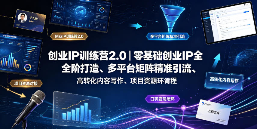 创业IP训练营2.0｜零基础创业IP全阶打造、多平台矩阵精准引流、高转化内容写作、项目资源对接与口碑变现闭环课程-闲赋网