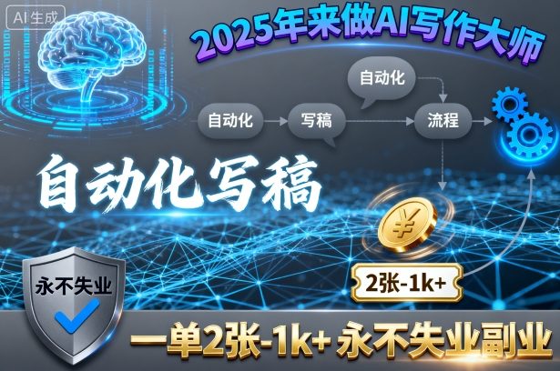 2025年来做AI写作大师，自动化写稿，一单2张-1k+，永不失业副业-闲赋网