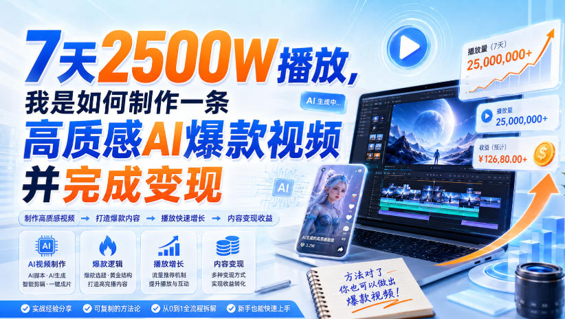 216b44d8dd996c24cf83190d79b6fe85.jpeg 7天2500W播放,我是如何制作一条高质感AI爆款视频并完成变现