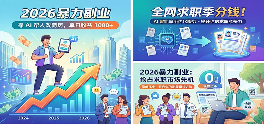 2026暴力副业：靠AI帮人改简历，单日收益1000+，全网求职季分钱-闲赋网