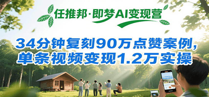 任推邦·即梦AI变现营，34分钟复刻90万点赞案例，单条视频变现1.2万实操-闲赋网