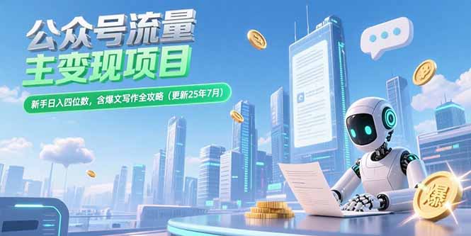 公众号流量主变现项目，新手日入四位数，含爆文写作全攻略(更新25年7月-闲赋网