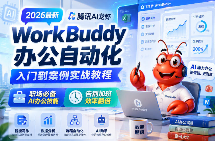 2026最新腾讯AI龙虾WorkBuddy办公自动化入门到案例实战教程，职场必备AI办公技能，告别加班，效率翻倍-闲赋网