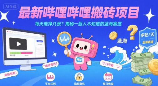 最新哔哩哔哩上B站搬砖项目，每天能挣几张？揭秘一般人不知道的蓝海赛道-闲赋网