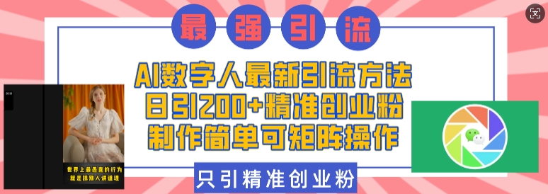 AI数字人最新引流方法，日引200+精准创业粉，制作简单可矩阵操作-闲赋网