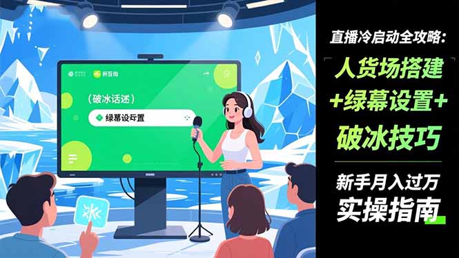 直播冷启动全攻略:人货场搭建+绿幕设置+破冰技巧，新手月入过万实操指南-闲赋网