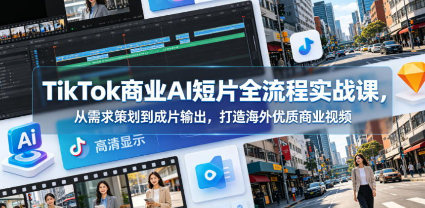 TikTok商业AI短片全流程实战课，从需求策划到成片输出，打造海外优质商业视频-闲赋网
