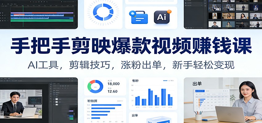 手把手剪映爆款视频赚钱课：AI工具，剪辑技巧，涨粉出单，新手轻松变现-闲赋网