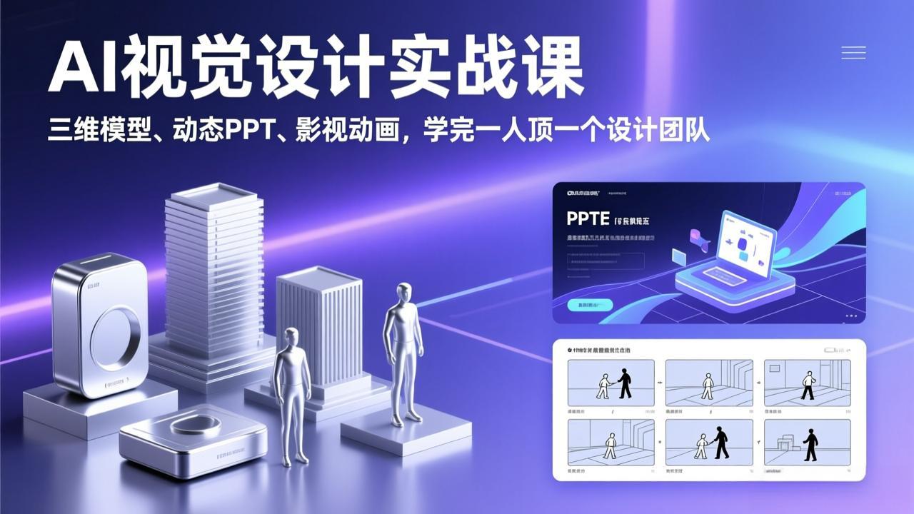AI视觉设计实战课，三维模型、动态PPT、影视动画，学完一人顶一个设计团队-闲赋网