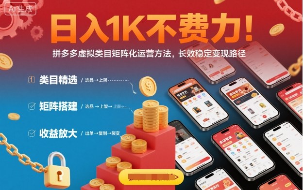 日入1K不费力！拼多多虚拟类目矩阵化运营方法，长效稳定变现路径-闲赋网