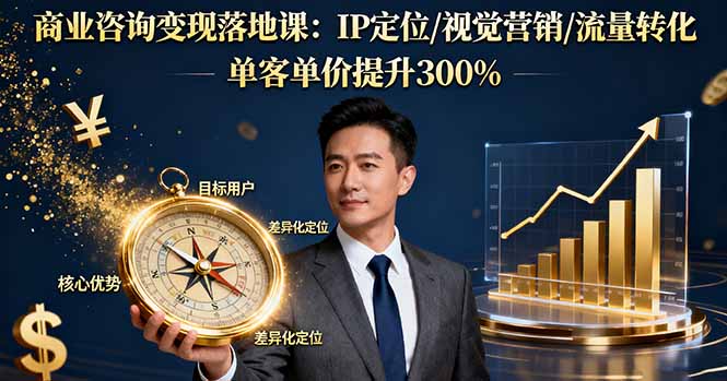 商业咨询变现落地课：IP定位/视觉营销/流量转化，单客单价提升300%-闲赋网