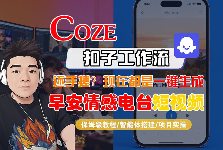 【Coze工作流搭建实操教程】【coze】早安情感电台日签视频还在手动做？用扣子工作流自动生成，省时90%-闲赋网