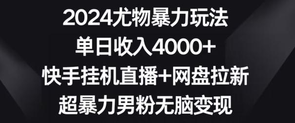 2024尤物暴力玩法，单日收入4000+，快手挂机直播+网盘拉新，超暴力男粉无脑变现【揭秘】-闲赋网