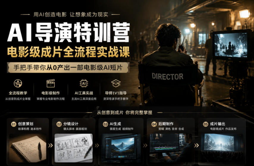 AI导演特训营，电影级成片全流程实战课，手把手带你从0产出一部电影级AI短片-闲赋网