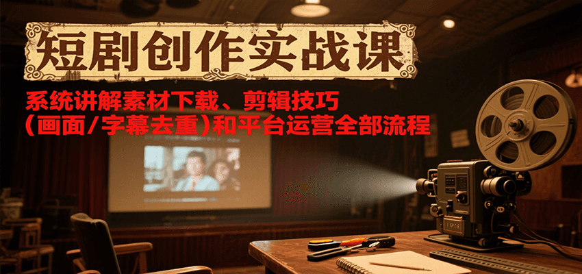 短剧创作实战课，系统讲解素材下载、剪辑技巧(画面/字幕去重)和平台运营全部流程-闲赋网