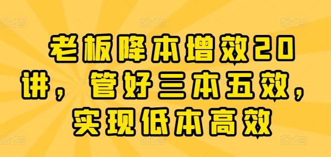 老板降本增效20讲，管好三本五效，实现低本高效-闲赋网