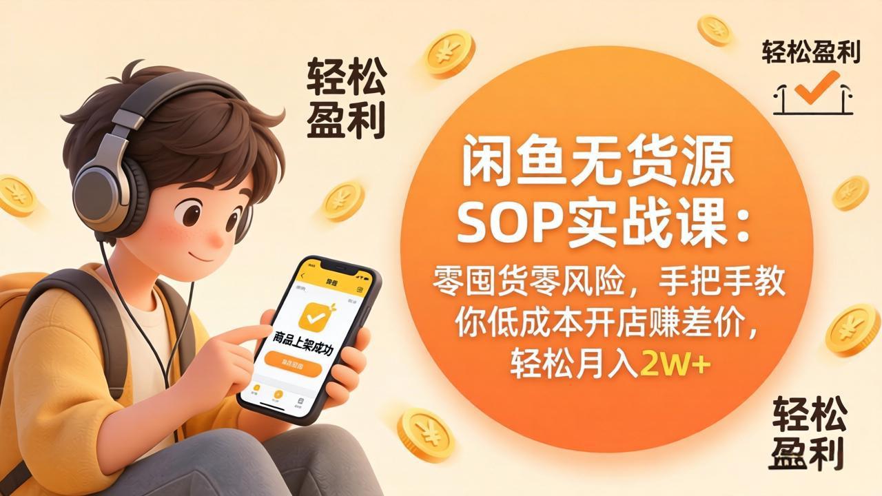 闲鱼无货源SOP实战课：零囤货零风险，手把手教你低成本开店赚差价，轻松月入2w+-闲赋网