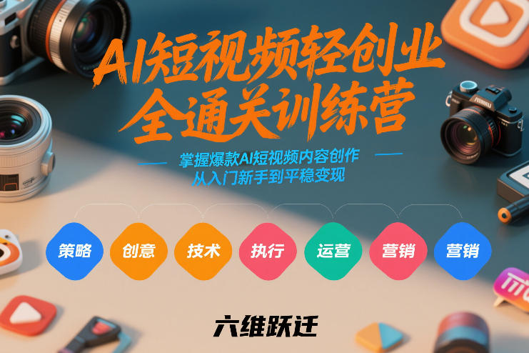 AI短视频轻创业全通关训练营，掌握爆款AI短视频内容创作，从入门新手到平稳变现的六维跃迁-闲赋网