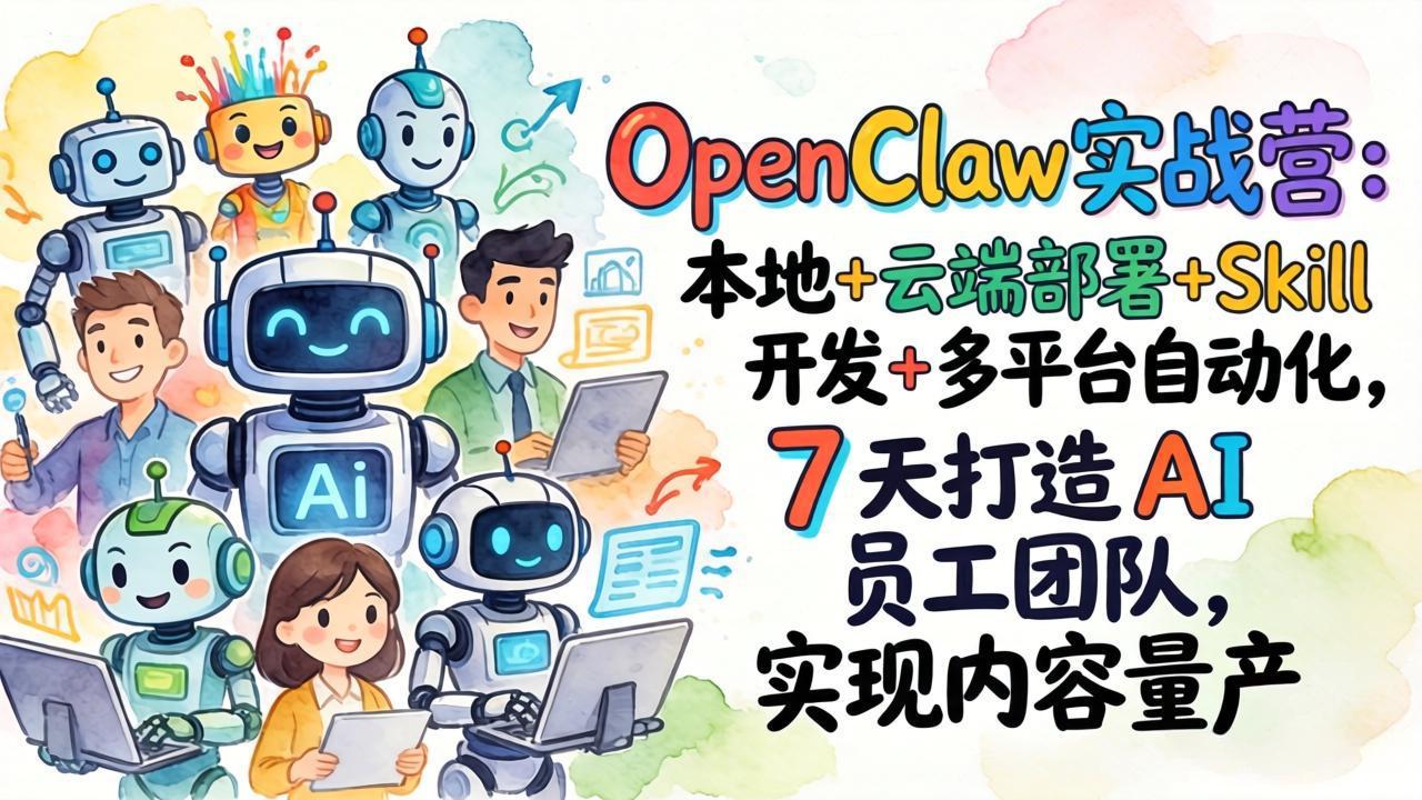 OpenClaw实战营：本地+云端部署+Skill开发+多平台自动化，7 天打造 AI 员工团队，实现内容量产-闲赋网