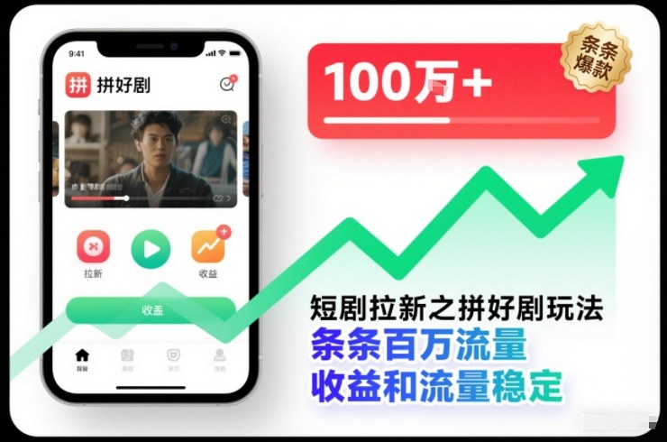 短剧拉新之拼好剧玩法，条条百万流量，收益和流量稳定-闲赋网